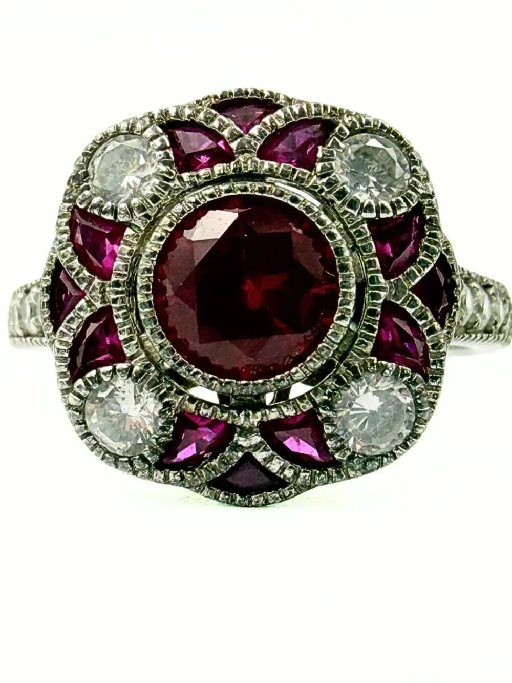 Dainty Art Deco Style Marked Sterling Silver Pink Lab Sapphire CZ Ring Sz 9